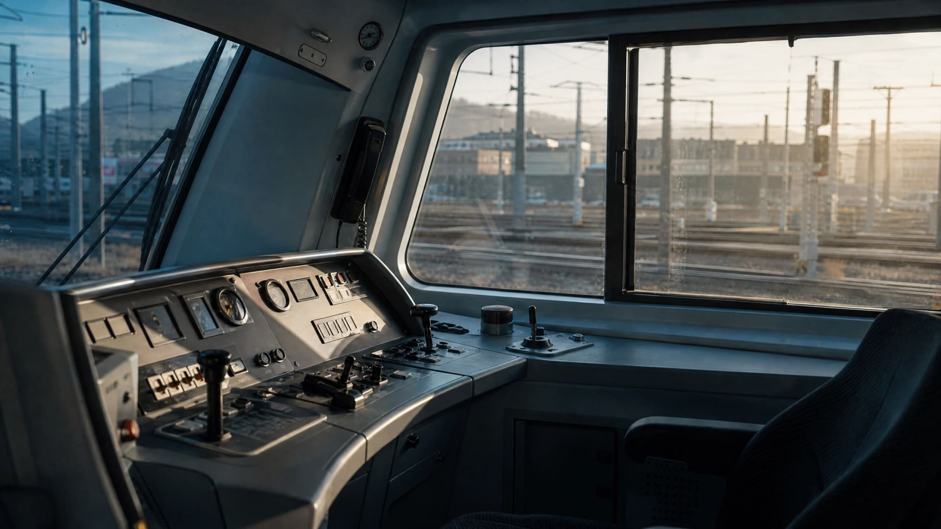 Führerstand eines Zuges im Bahnbetrieb